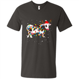 Christmas Lights Cow Wearing Santa Hat Funny Xmas Sweatshirt - Men's V-Neck