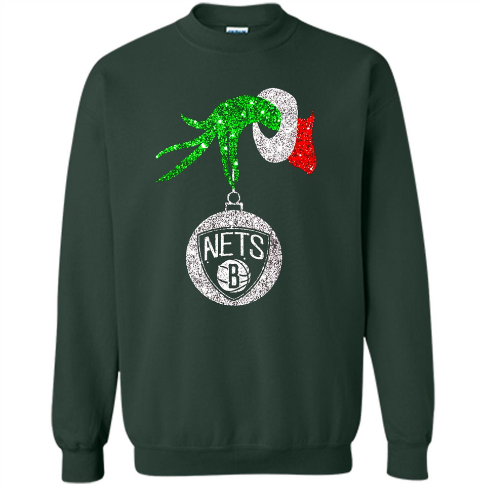 Fantastic Brooklyn Nets Glitter Grinch Monogram Ornament Christmas Gift - Sweatshirt
