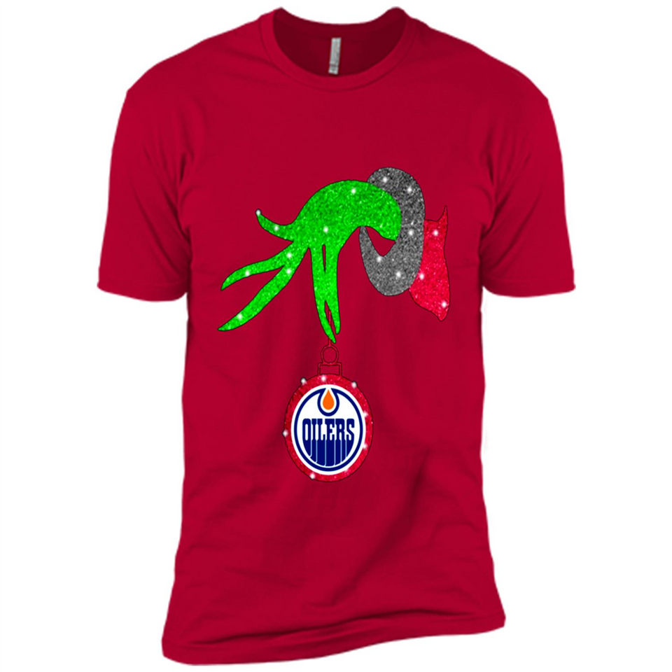 GRINCH HAND HOLDING EDMONTON OILERS GLITTER CHRISTMAS PINGPONG