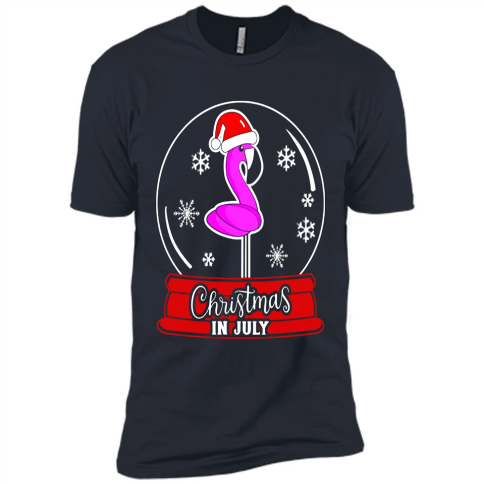 Christmas In July Flamingo Snow Globe Santa Hat - Premium Short Sleeve T-Shirt