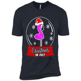 Christmas In July Flamingo Snow Globe Santa Hat - Premium Short Sleeve T-Shirt