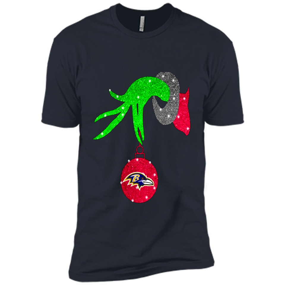 GRINCH HAND HOLDING BALTIMORE RAVENS GLITTER CHRISTMAS PINGPONG