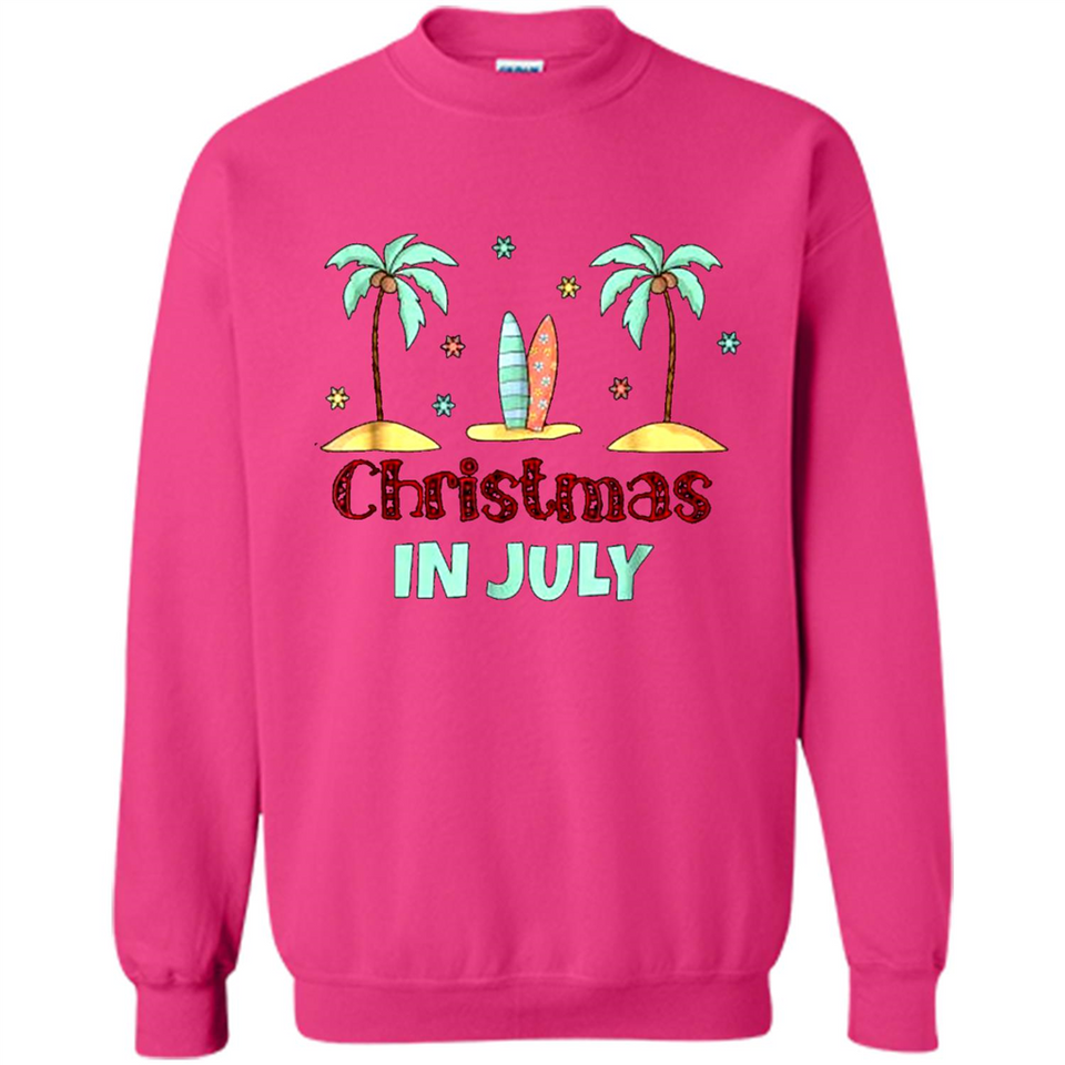 Christmas In July Shirt Surfing Palm Trees Surfboard - Sweatshirt