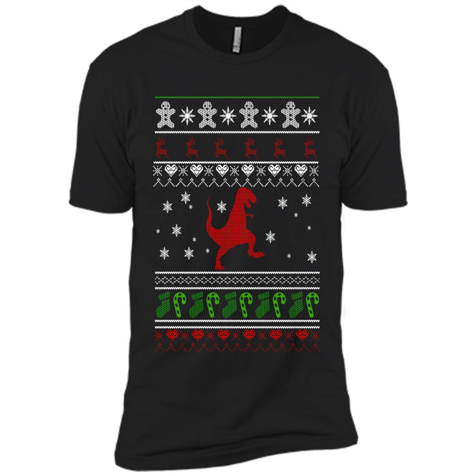 Dinosaur and Santa Ugly Christmas Sweater - Premium Short Sleeve T-Shirt