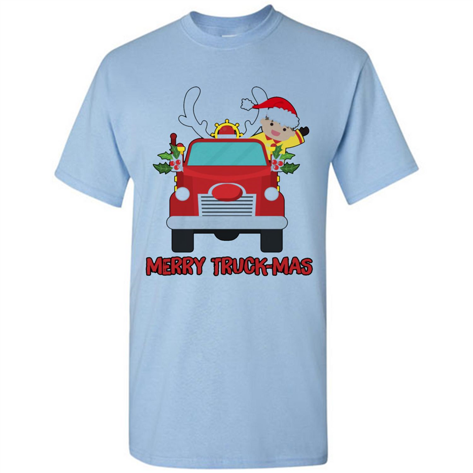 Merry Truck-Mas Christmas Fire Truck Cute Reindeer Sporty - Shirt