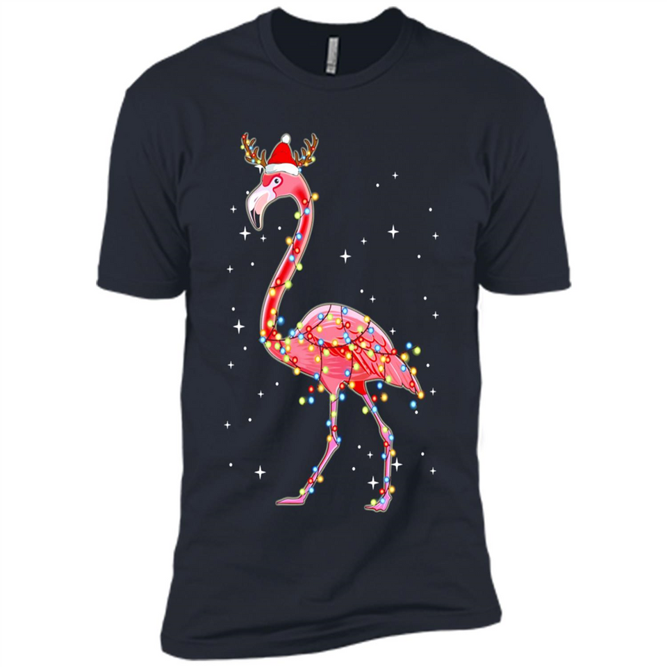 Christmas Lights Flamingo Wearing Santa Hat Funny Xmas - Premium Short Sleeve T-Shirt