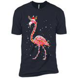 Christmas Lights Flamingo Wearing Santa Hat Funny Xmas - Premium Short Sleeve T-Shirt