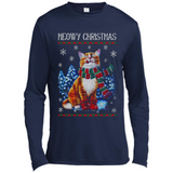 Christmas Ugly Sweater Cat With Christmas Meowy Chritstmas - Canvas Long Sleeve T-Shirt