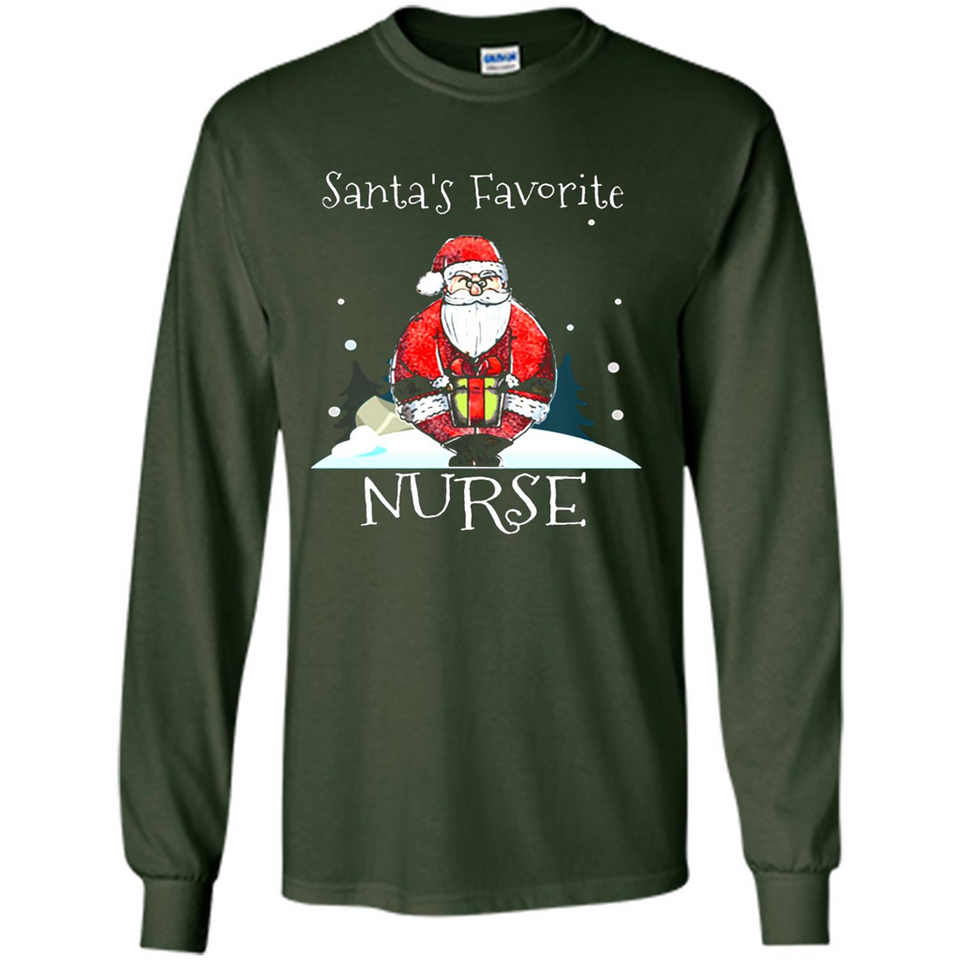 Funny Christmas Nurse Shirt, Santa_s Favorite Nurse - Long Sleeve T-Shirt
