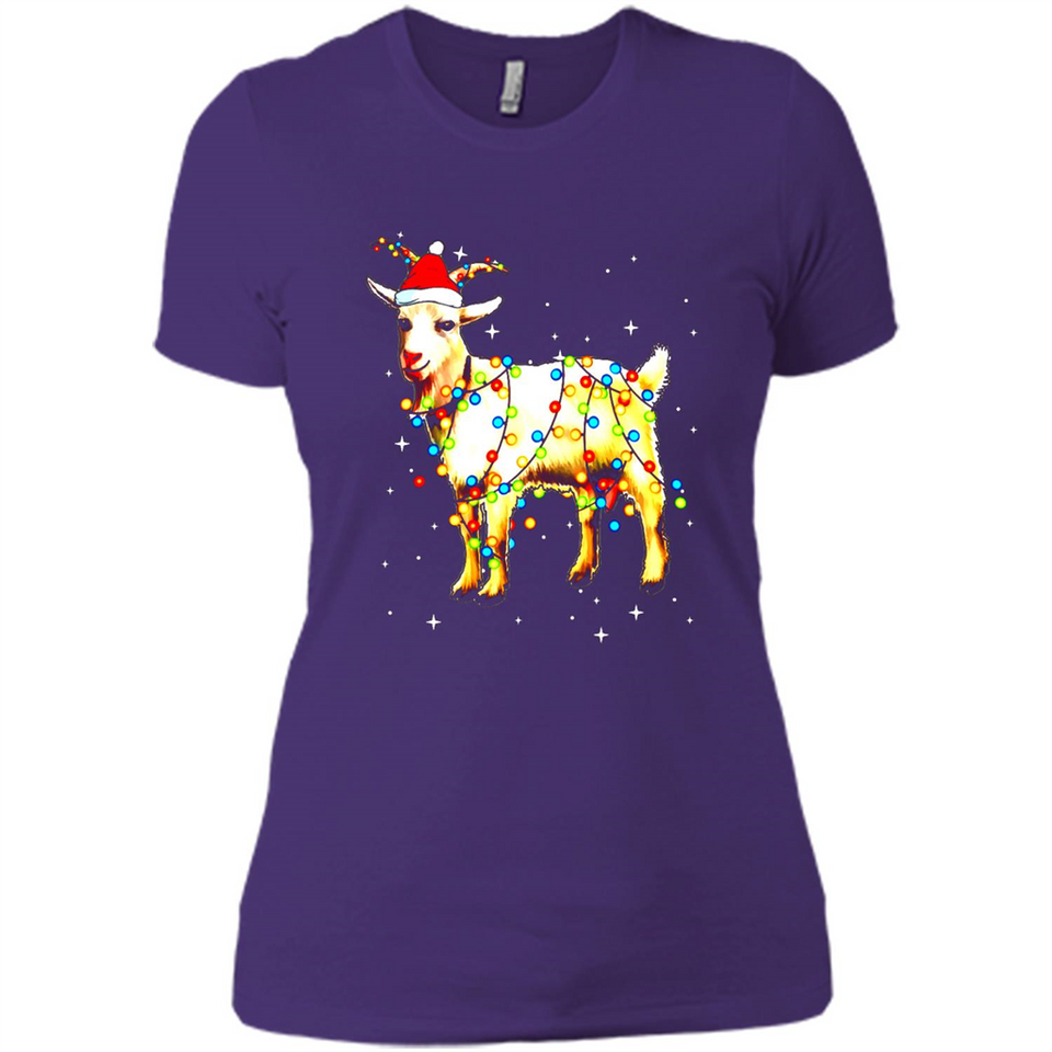 Christmas Lights Goat Wearing Santa Hat T-Shirt - Ladies' Boyfriend T-Shirt