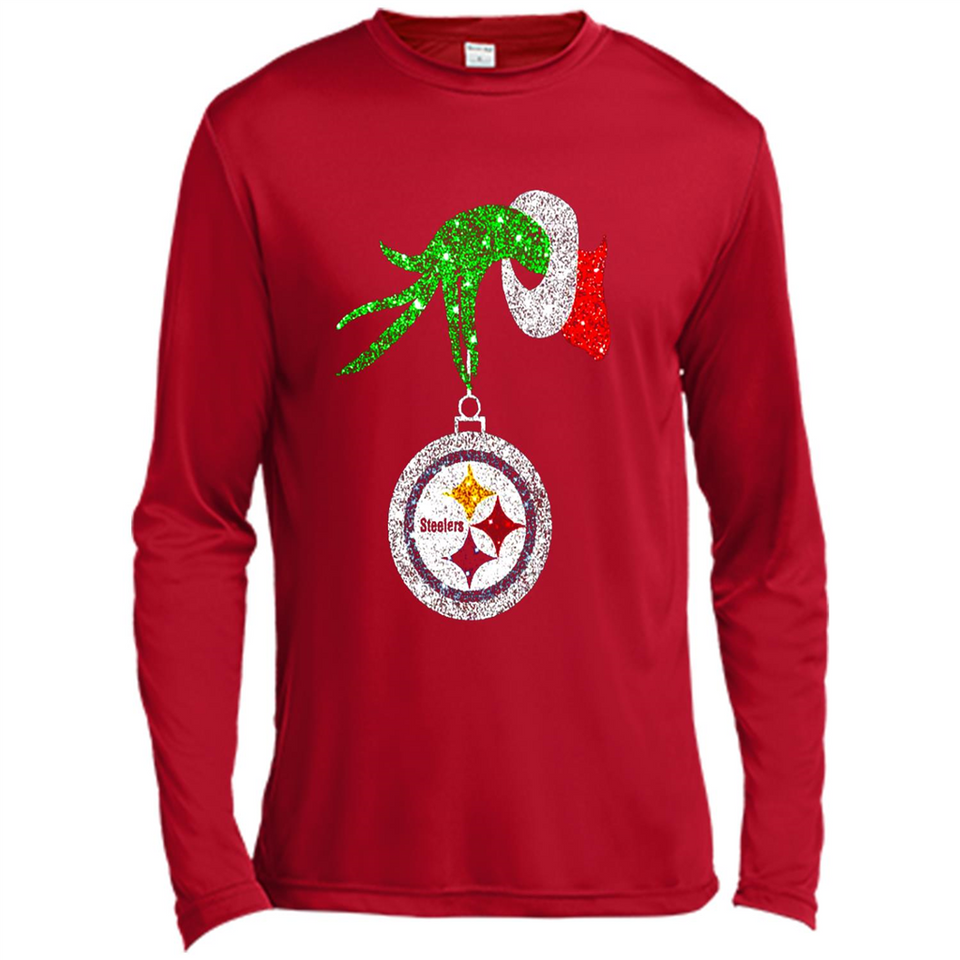 Fantastic Pittsburgh Steelers Glitter Grinch Monogram Ornament Christmas Gift - Canvas Long Sleeve T-Shirt