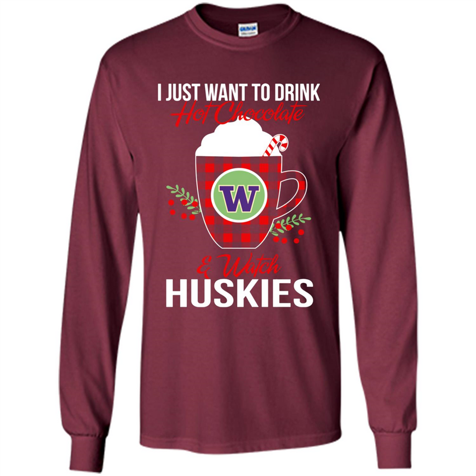 I Just Want To Drink Hot Chocolate & Watch Washington Huskies Ugly Christmas Sweater PINGPONG