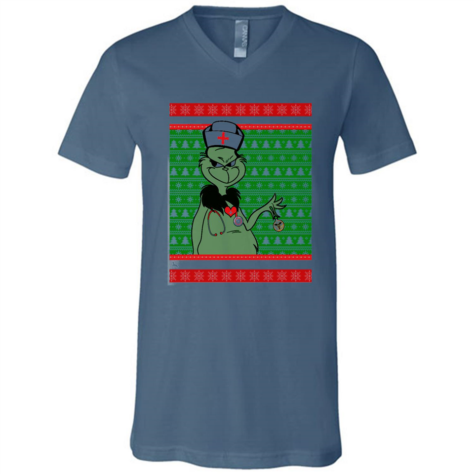 Grinch Nurse Ugly Christmas Sporty T-Shirt PINGPONG - Canvas Unisex V-Neck