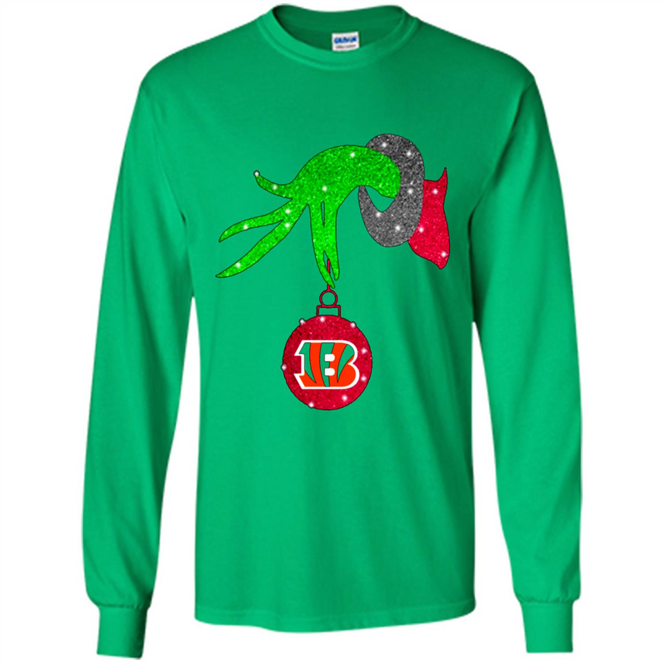 GRINCH HAND HOLDING CINCINNATI BENGALS GLITTER CHRISTMAS PINGPONG