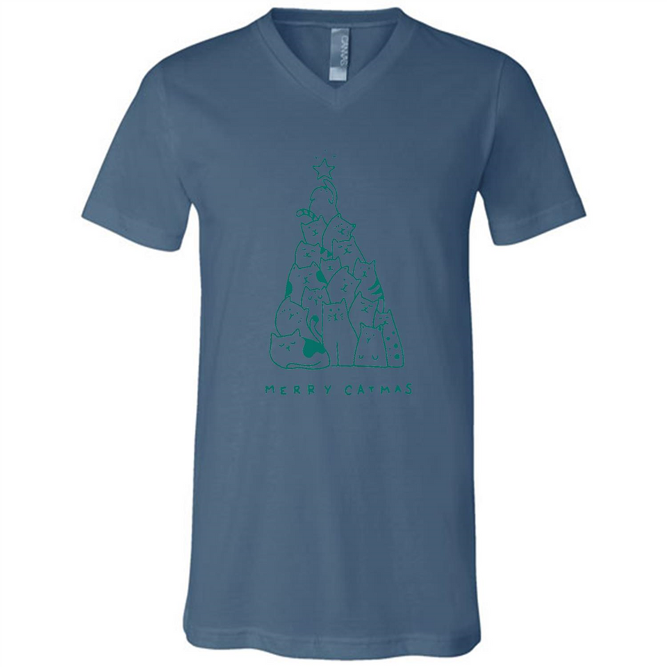 Merry Catmas Funny Cat Christmas Tree Sweatshirt - Canvas Unisex V-Neck