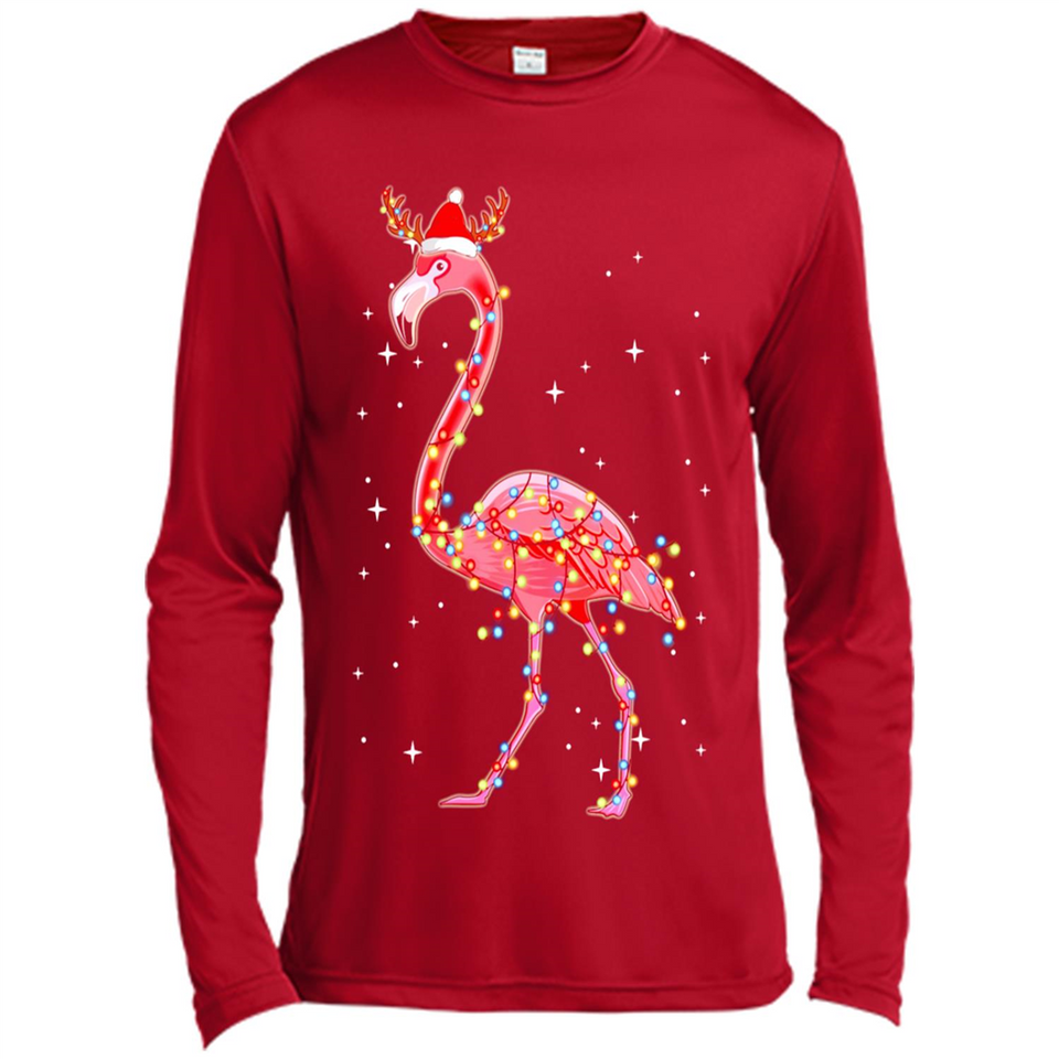 Christmas Lights Flamingo Wearing Santa Hat Funny Xmas - Canvas Long Sleeve T-Shirt