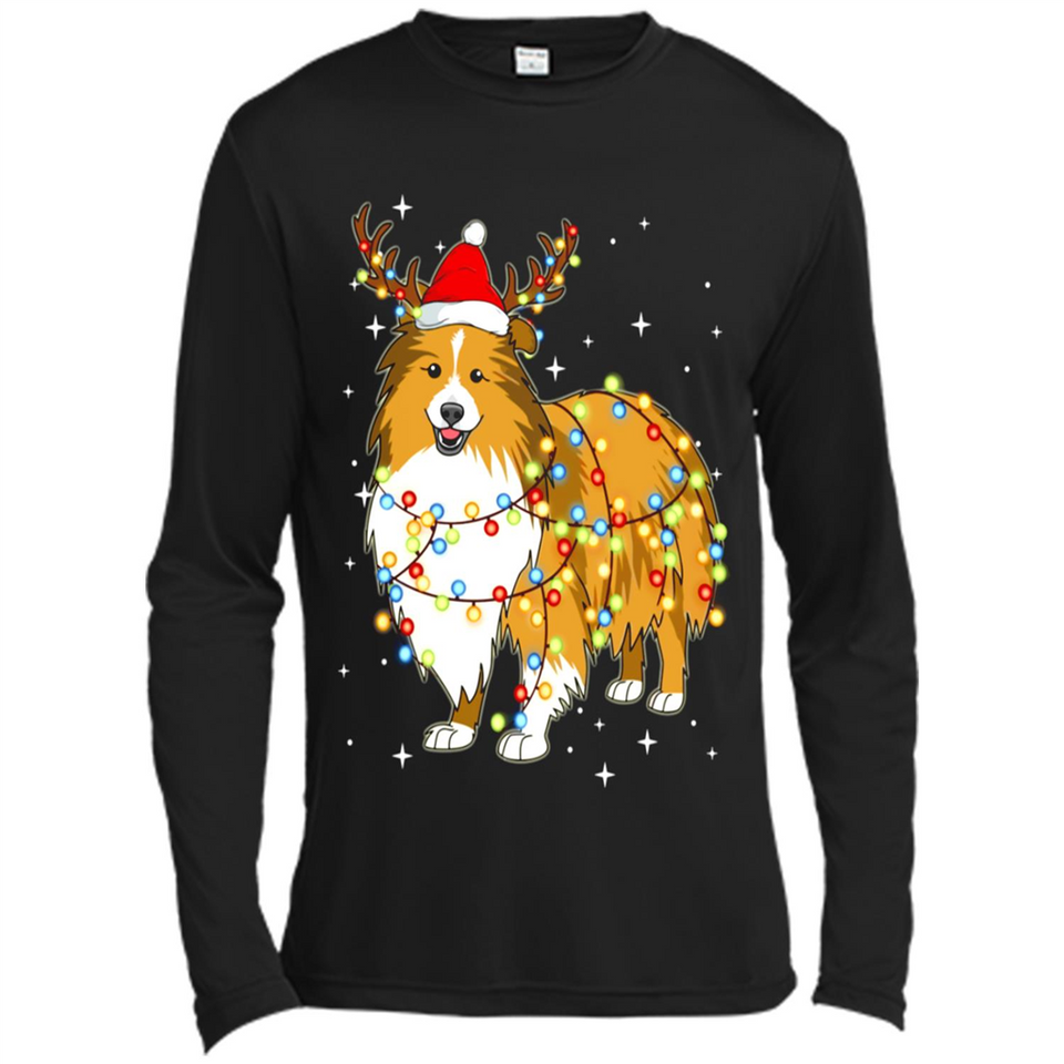 Christmas Lights Shetland Sheepdog Wearing Santa Hat Funny Xmas - Canvas Long Sleeve T-Shirt