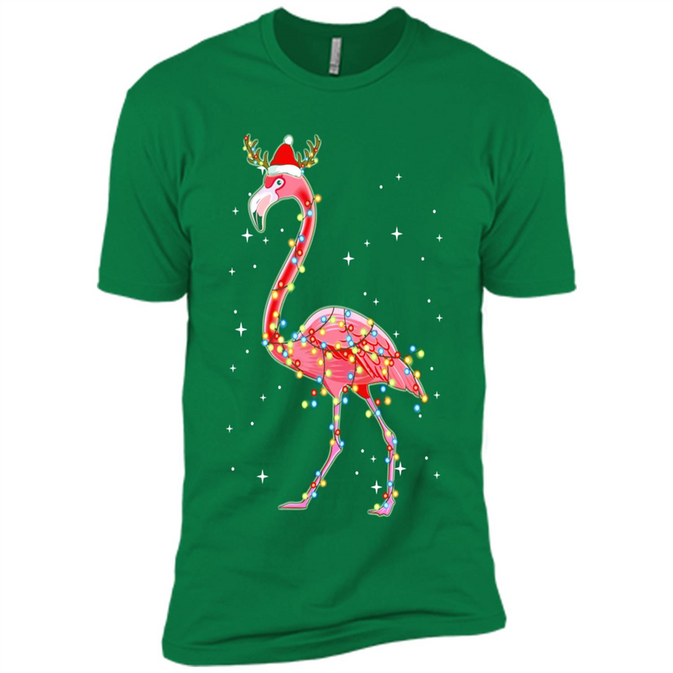 Christmas Lights Flamingo Wearing Santa Hat Funny Xmas - Premium Short Sleeve T-Shirt
