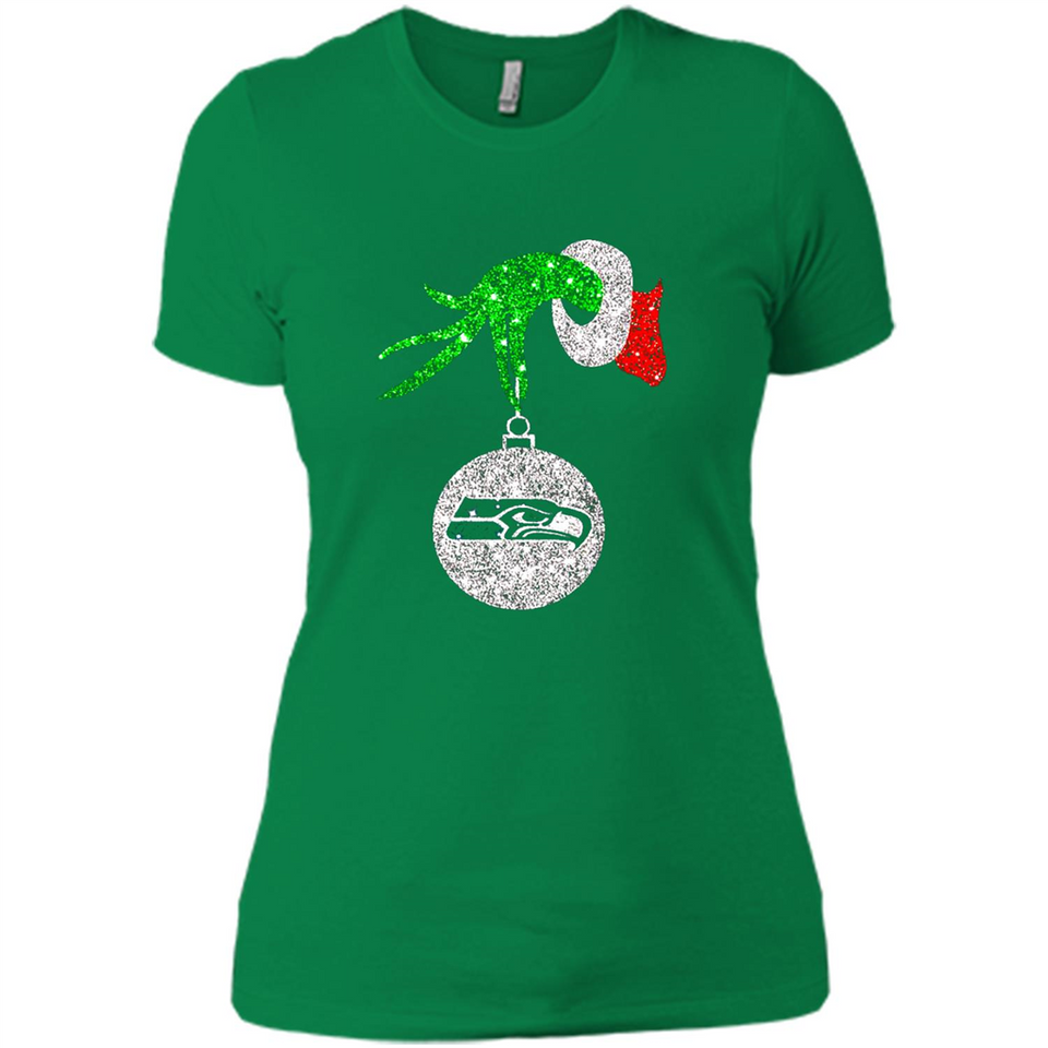 Funny Seattle Seahawks Glitter Grinch Monogram Ornament Christmas Gift - Ladies' Boyfriend T-Shirt