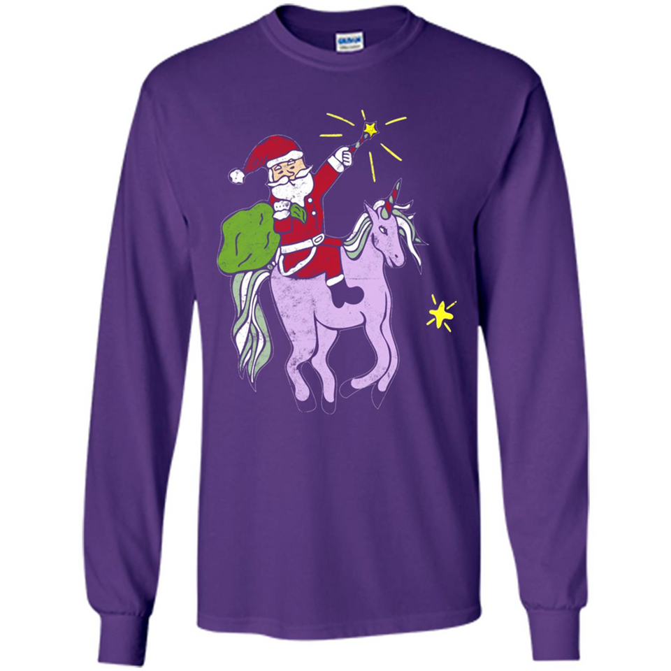 Distressed Retro Santa Riding Unicorn - Long Sleeve T-Shirt