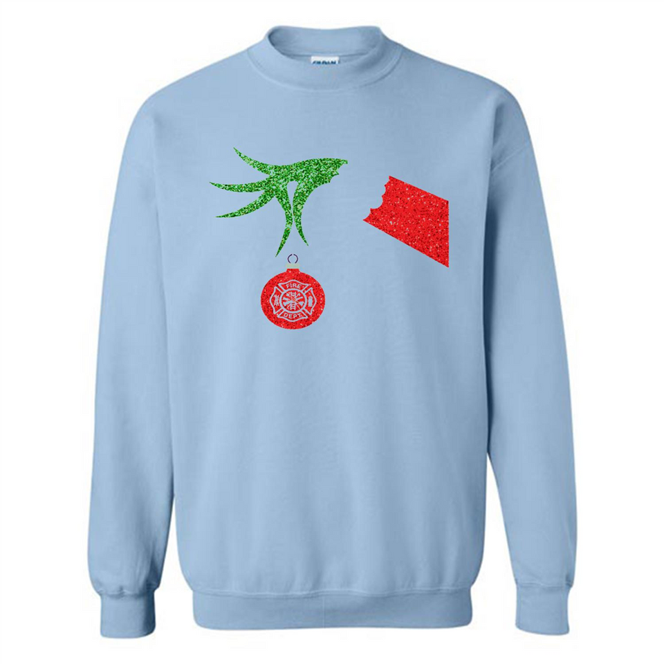 Funny Grinch Hand holding Firefighter ornament Christmas Sporty T-Shirt - Sweatshirt