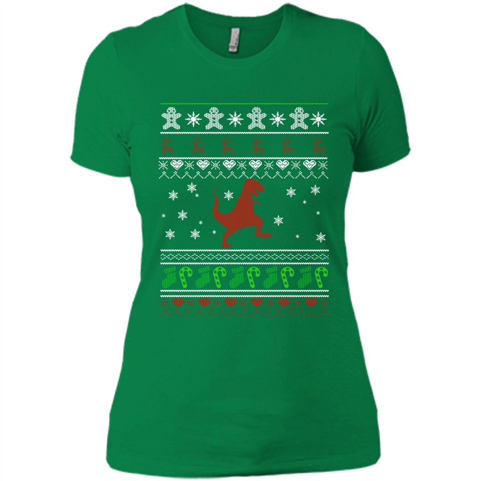 Dinosaur and Santa Ugly Christmas Sweater - Ladies' Boyfriend T-Shirt