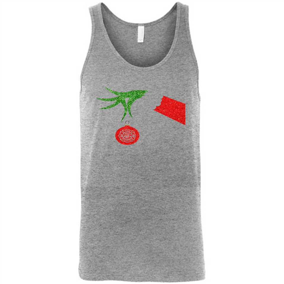 Funny Grinch Hand holding Firefighter ornament Christmas Sporty T-Shirt - Canvas Unisex Tank