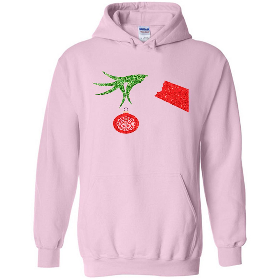 Funny Grinch Hand holding Firefighter ornament Christmas Sporty T-Shirt - Hoodie