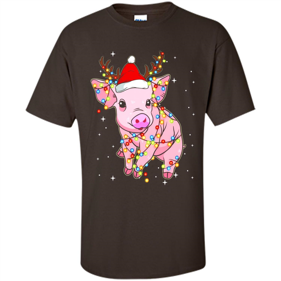 Christmas Lights Pig Wearing Santa Hat Funny Xmas - Shirt