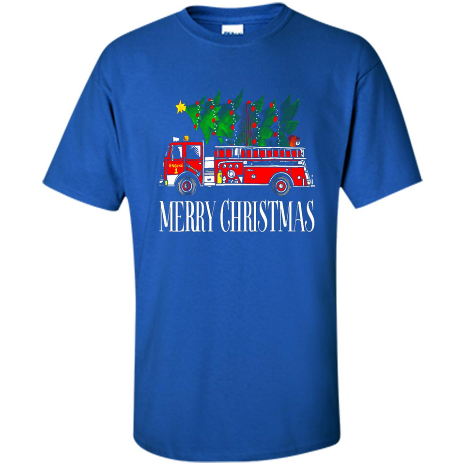 Firetruck Santa Sleigh Merry Christmas Firefighter - Shirt