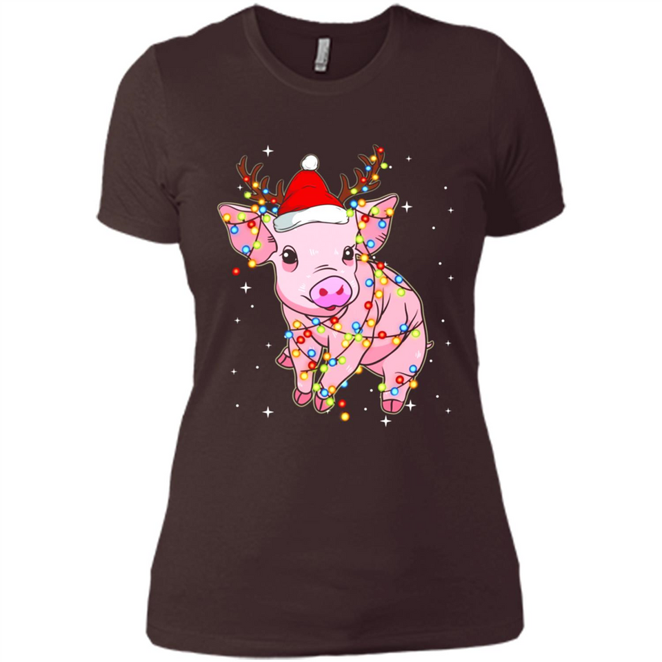Christmas Lights Pig Wearing Santa Hat Funny Xmas - Ladies' Boyfriend T-Shirt