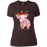 Christmas Lights Pig Wearing Santa Hat Funny Xmas - Ladies' Boyfriend T-Shirt