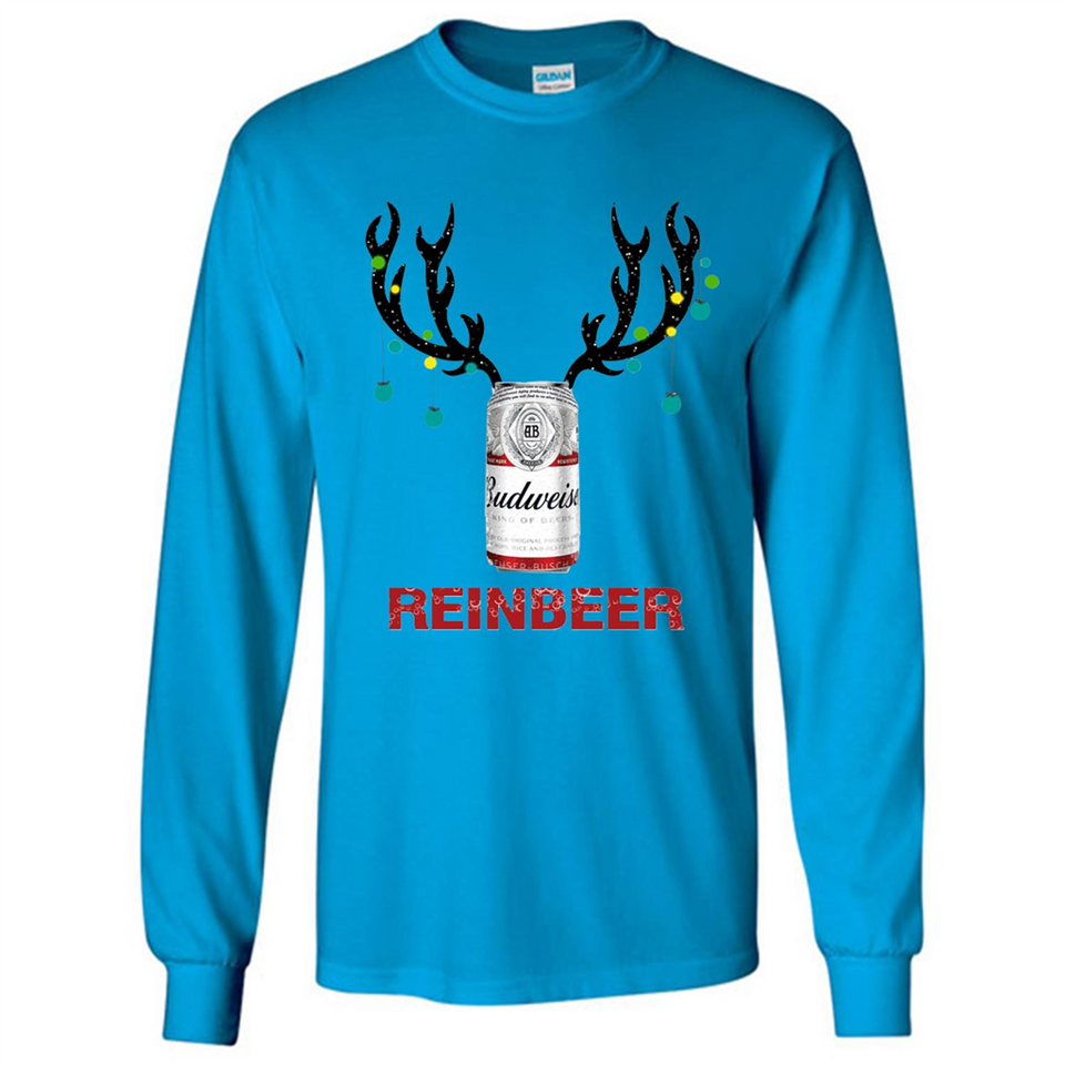 Budweiser Reinbeer Funny Beer Reindeer Christmas Sweatshirt - Long Sleeve T-Shirt