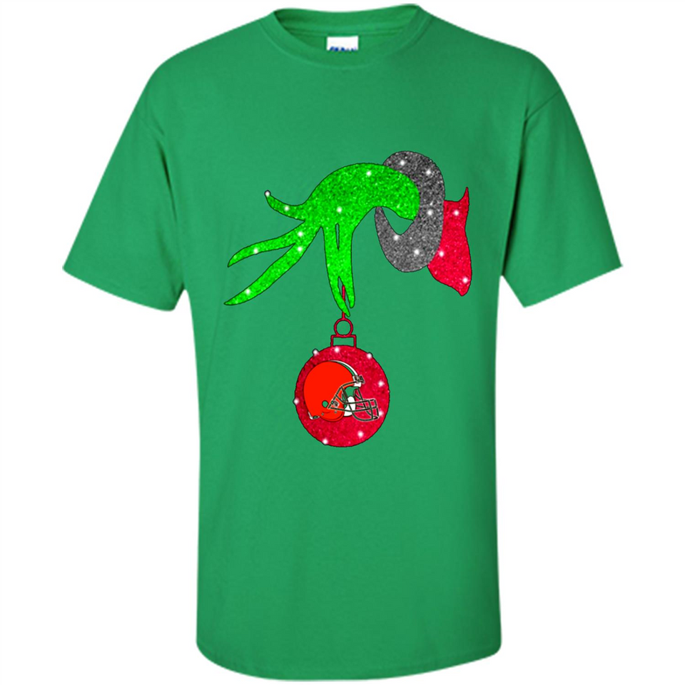 GRINCH HAND HOLDING CLEVELAND BROWNS GLITTER CHRISTMAS PINGPONG