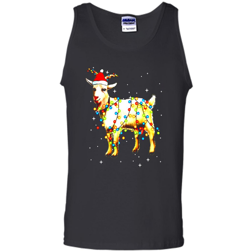 Christmas Lights Goat Wearing Santa Hat T-Shirt - Tank Top