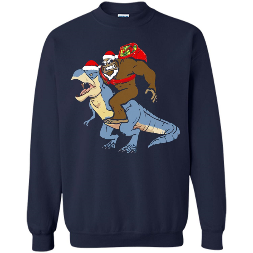 Bigfoot Riding Dinosaurus T-Shirt Funny Bigfoot Santa - Sweatshirt