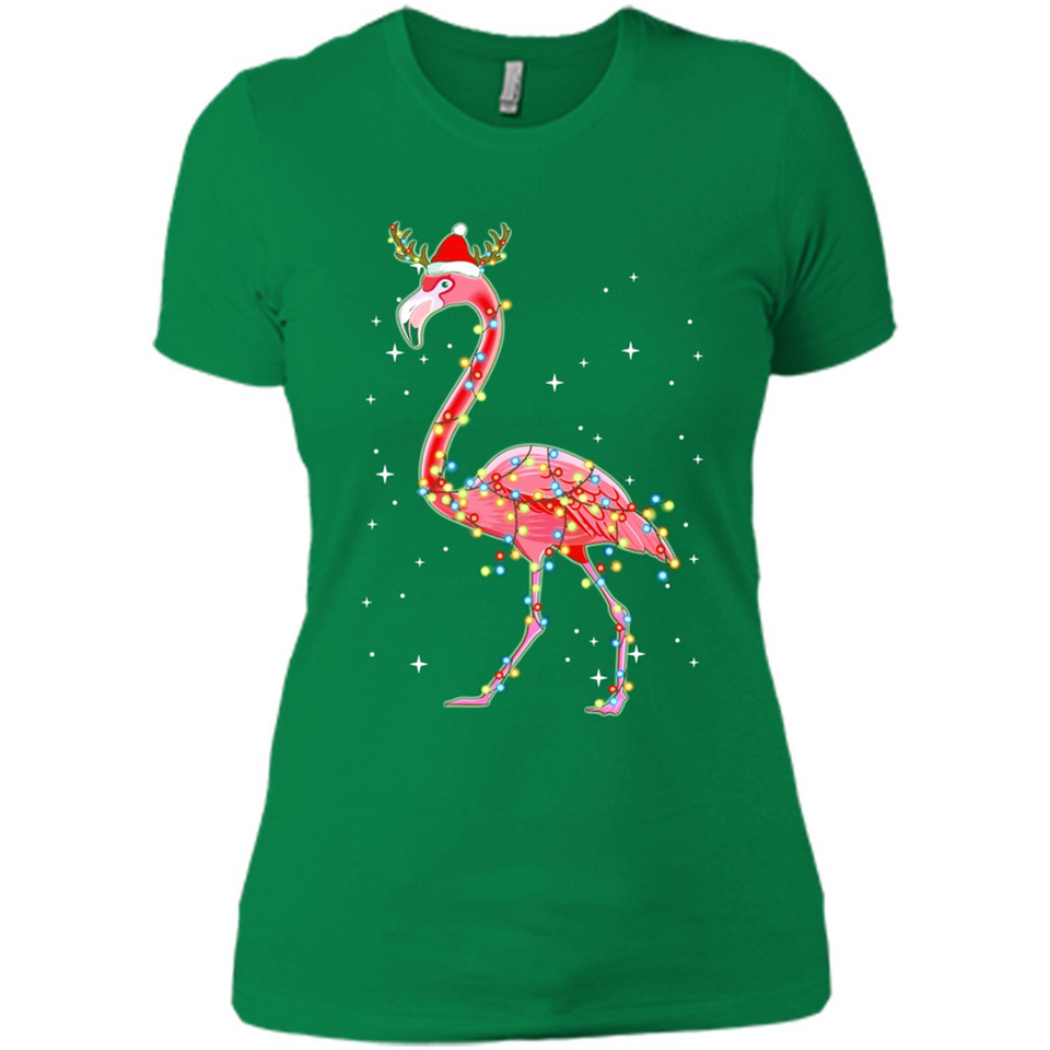 Christmas Lights Flamingo Wearing Santa Hat Funny Xmas - Ladies' Boyfriend T-Shirt