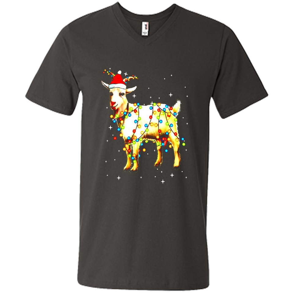 Christmas Lights Goat Wearing Santa Hat T-Shirt - Men's V-Neck