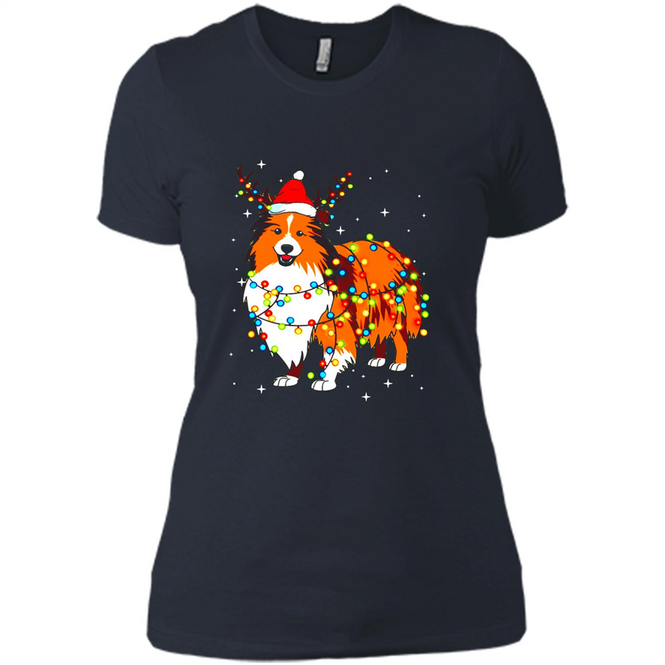 Christmas Lights Shetland Sheepdog Wearing Santa Hat Funny Xmas Mug - Ladies' Boyfriend T-Shirt