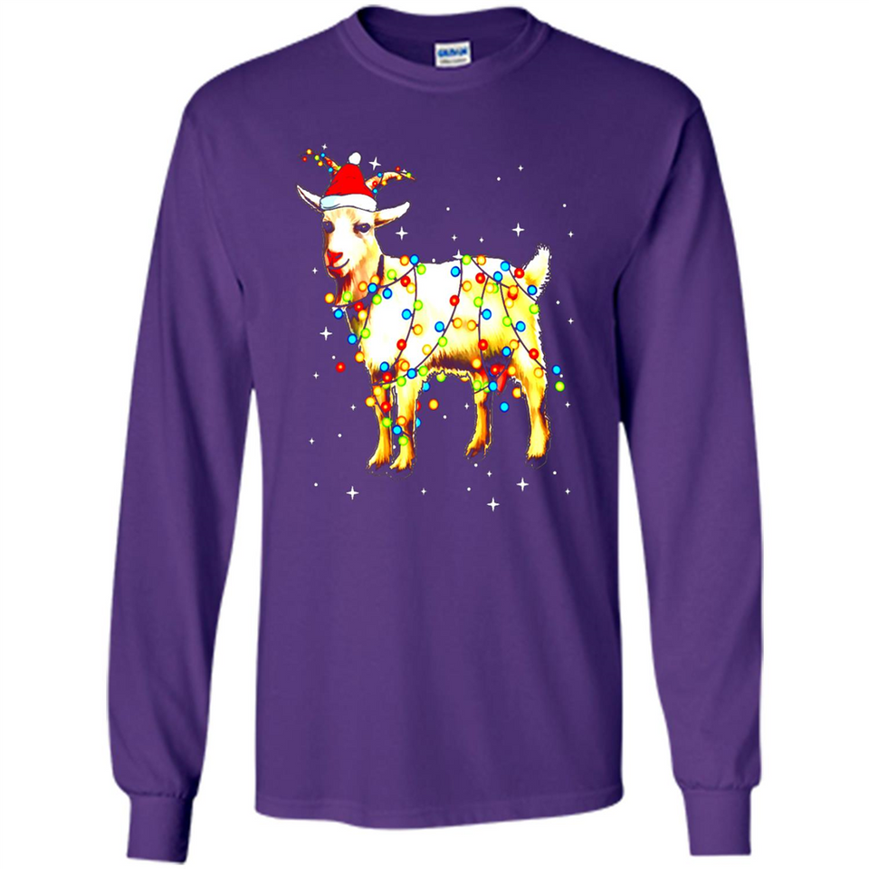 Christmas Lights Goat Wearing Santa Hat T-Shirt - Long Sleeve T-Shirt