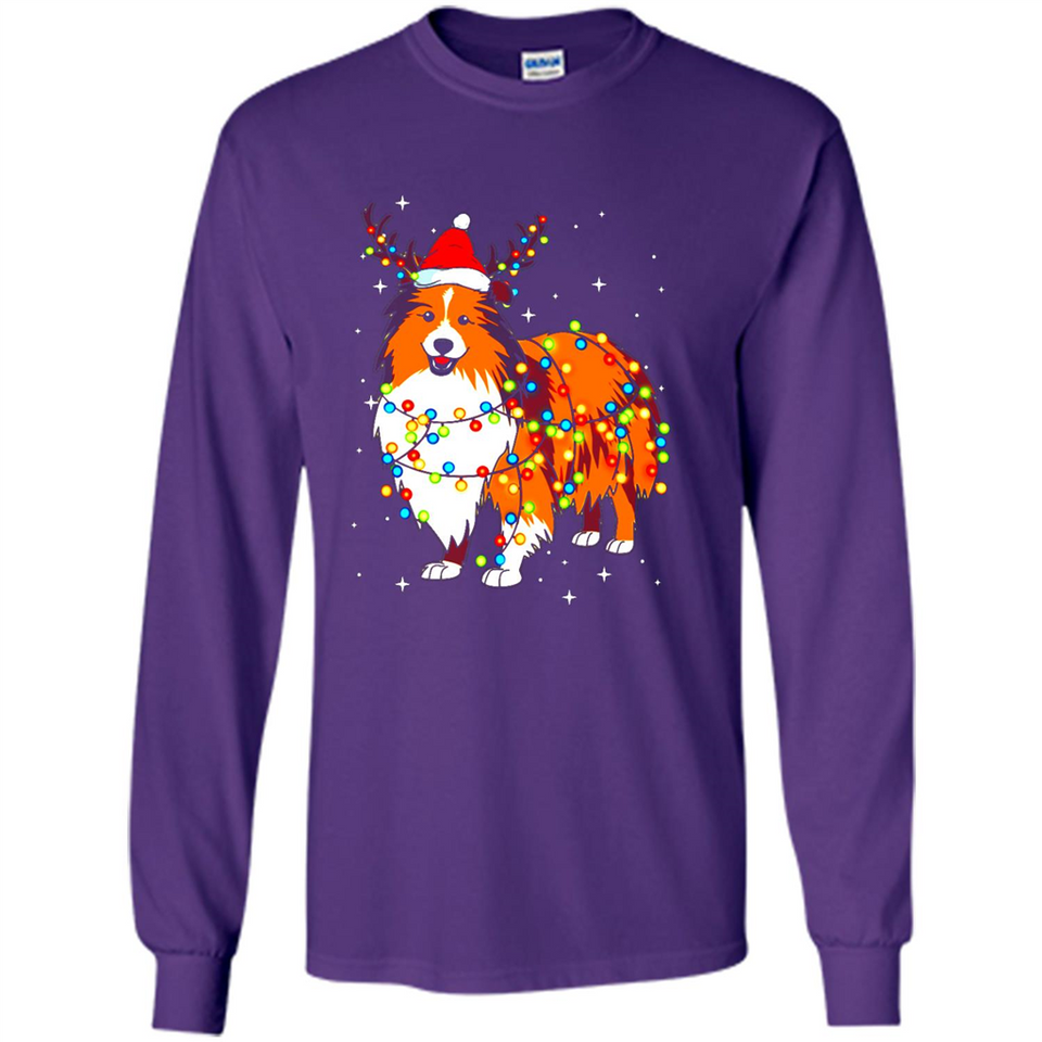 Christmas Lights Shetland Sheepdog Wearing Santa Hat Funny Xmas Mug - Long Sleeve T-Shirt