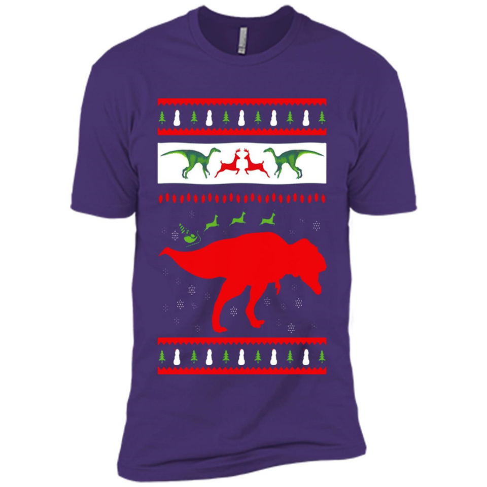 Dinosaur and Santa Clause Ugly Christmas Sweater - Premium Short Sleeve T-Shirt