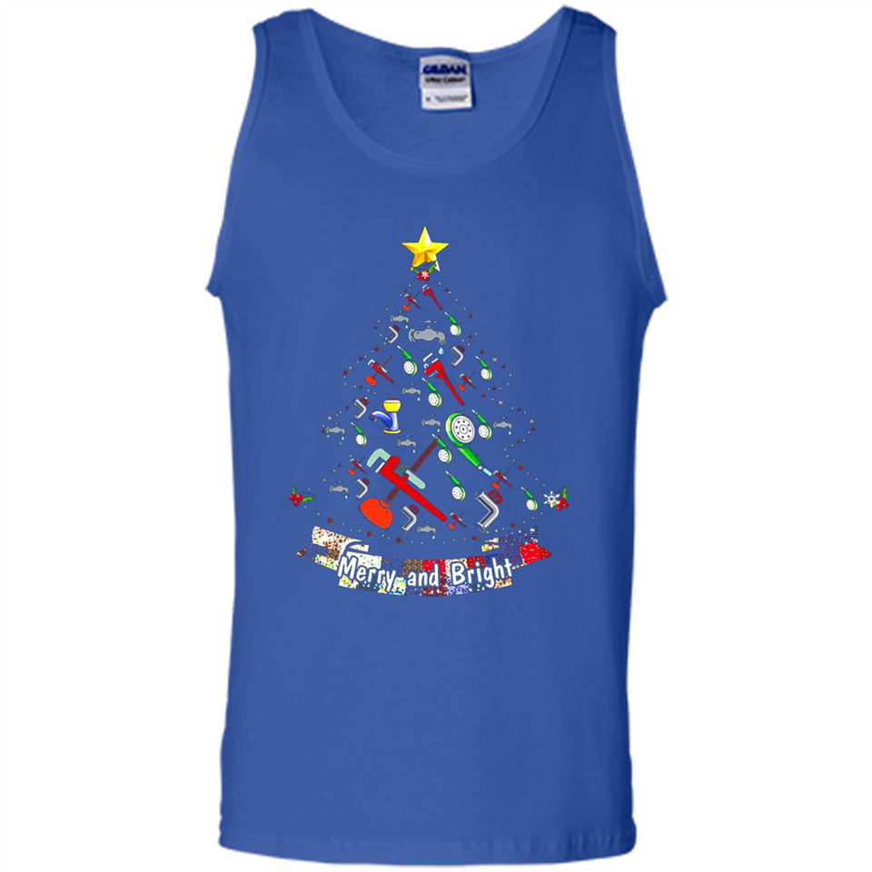 Merry And Bright Plumber Christmas Tree Shirt PINGPONG - Tank Top