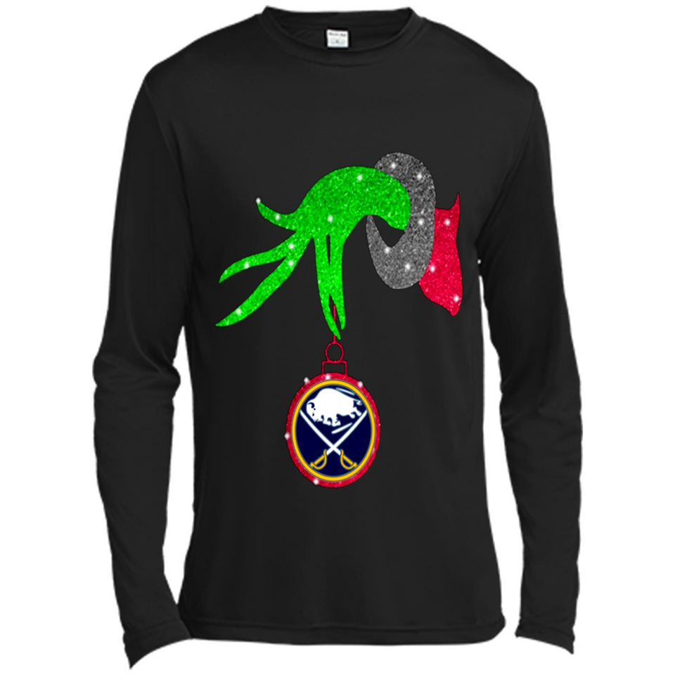 GRINCH HAND HOLDING BUFFALO SABRES GLITTER CHRISTMAS PINGPONG