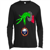 GRINCH HAND HOLDING BUFFALO SABRES GLITTER CHRISTMAS PINGPONG