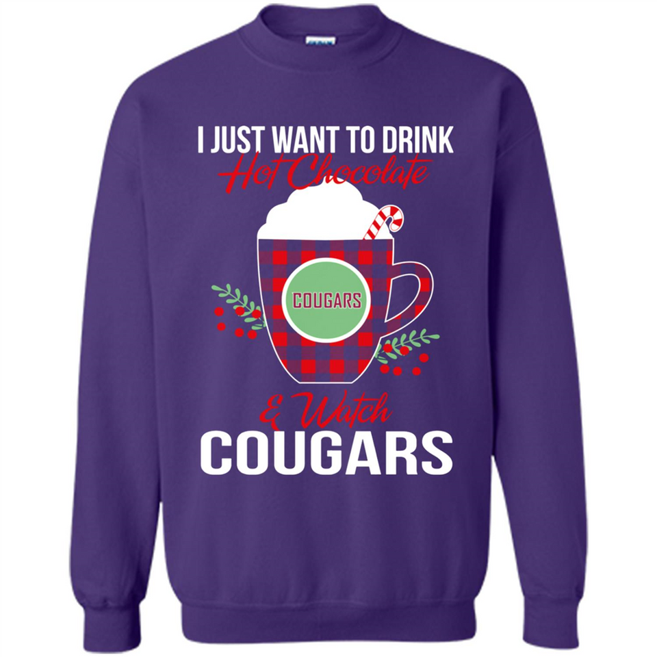 I Just Want To Drink Hot Chocolate & Watch Washington State Cougars Ugly Christmas Sweater PINGPONG
