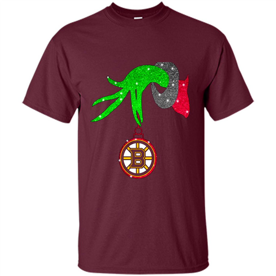 GRINCH HAND HOLDING BOSTON BRUINS GLITTER CHRISTMAS PINGPONG