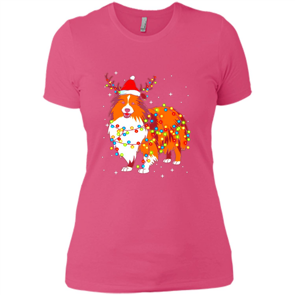 Christmas Lights Shetland Sheepdog Wearing Santa Hat Funny Xmas Mug - Ladies' Boyfriend T-Shirt