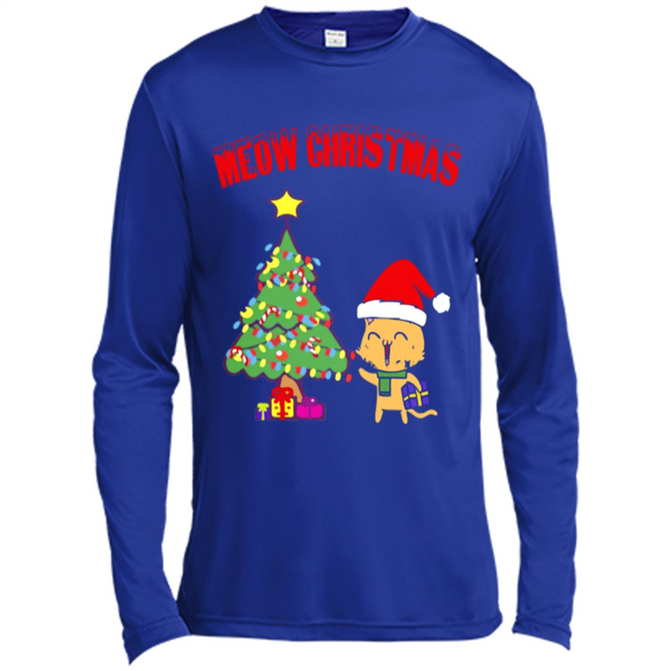Meow merry christmas- cat and pine merry christmas - Canvas Long Sleeve T-Shirt