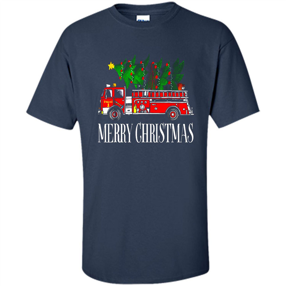 Firetruck Santa Sleigh Merry Christmas Firefighter - Shirt